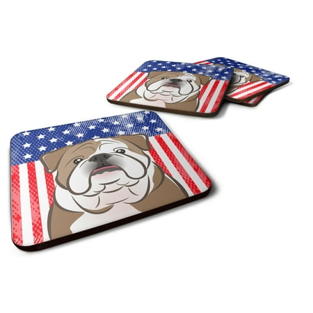 

Carolines Treasures BB2149FC American Flag and English Bulldog Foam Coaster Set of 4 3 1/2 x 3 1/2 multicolor