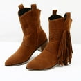 thumbnail image 4 of Tassel Cowgirl Boots for Women Boho Suede Pointed Toe Stacked Heel Mid Calf Dress Cowboy Booties, 4 of 8