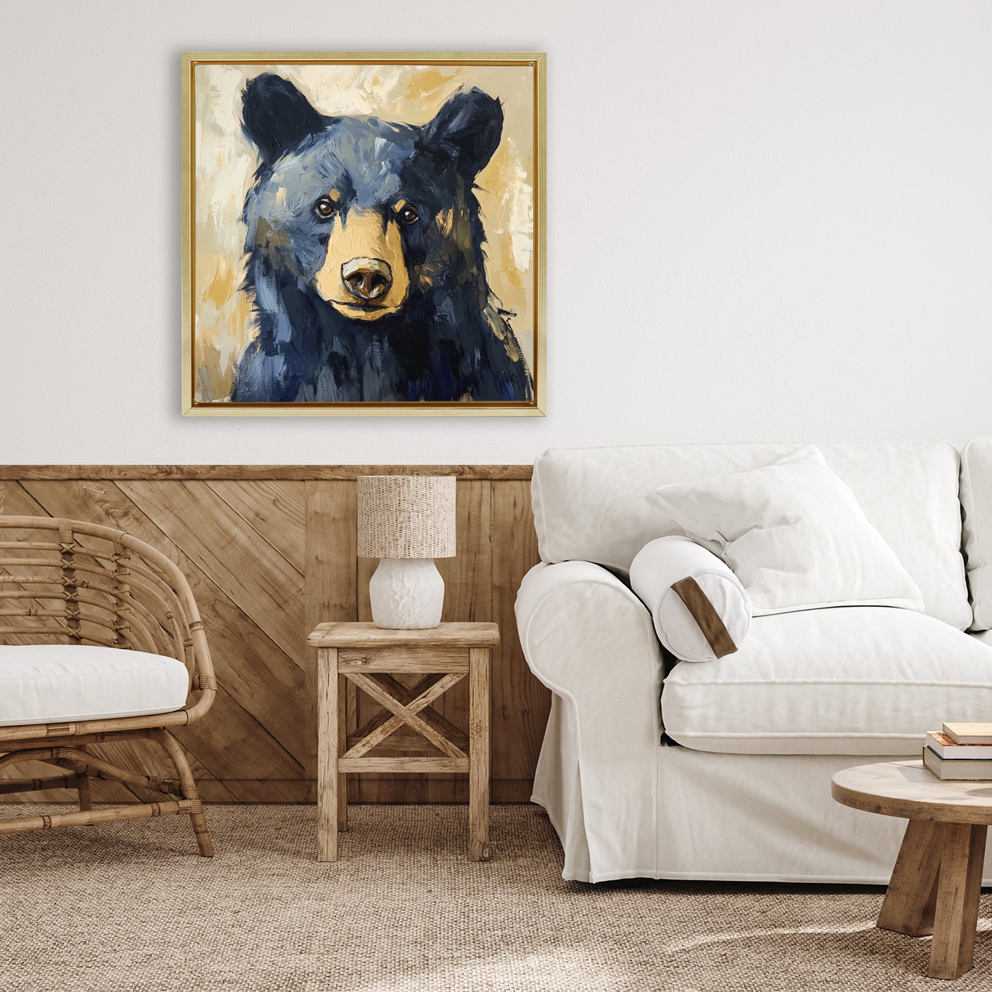 Stupell Industries Big Bear with Brushstrokes Gold Framed Floater Canvas Wall Art, design by Petal Prints Design