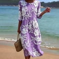 thumbnail image 2 of VBVC Women's and Women's Plus 3/4 Sleeve Midi Dress, Summer Casual Crew Neck Dress For Women, Ladies' Loose Fit Floral Dress with Pockets,Purple,S-5XL, 2 of 7