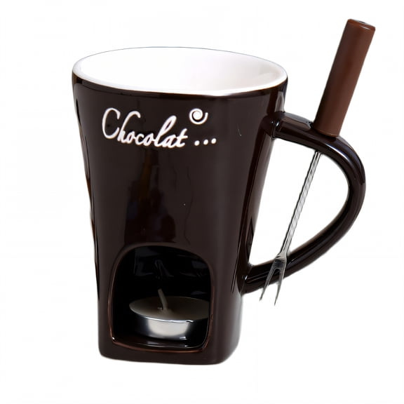 CCOCC Fondue Cup,Heat Resistant Ceramic Melting Fondue Mug,Ideal Melting Function Coffee Cup,Brown,450ml