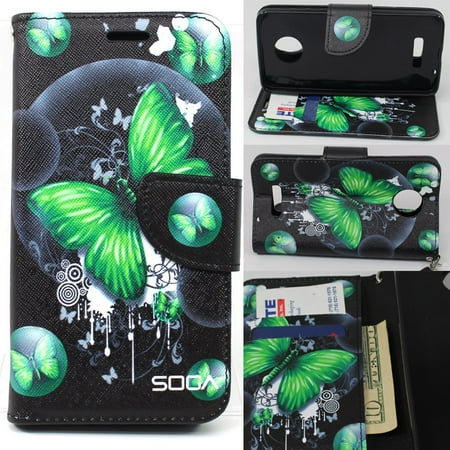 Moto G5 Plus Case, Moto X 2017 Case, SOGA [Pocketbook Series] PU Leather Magnetic Flip Design Wallet Case for Motorola Moto G5 Plus / Moto X (2017) - Green Butterfly