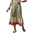 thumbnail image 3 of INSPIRE CHIC Maxi Boho Skirt for Women's A-Line High Waist Vacation Color Block Skirts L Green, 3 of 4