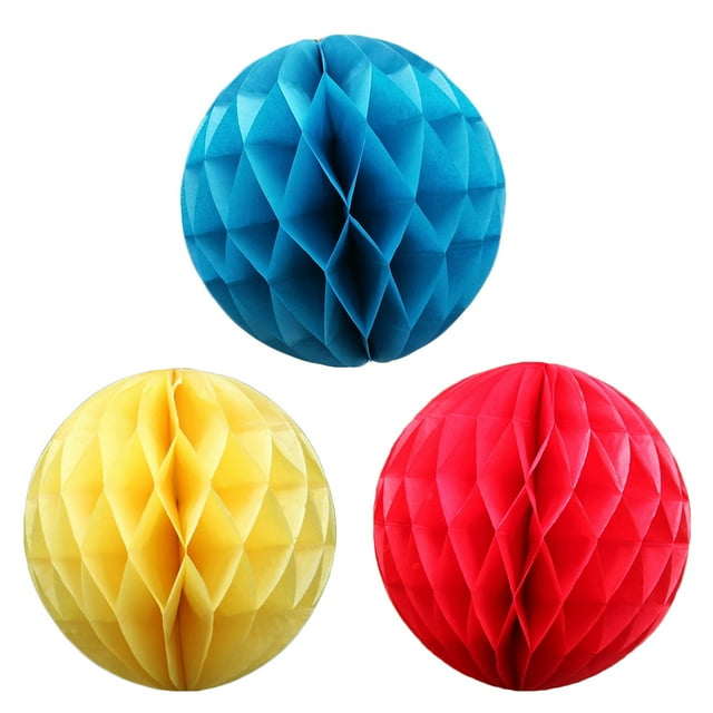 PTOOTP 3 bolas de papel de 8 pulgadas, decoración creativa para bodas, fiestas, bodas y festivales (rojo, azul y amarillo).