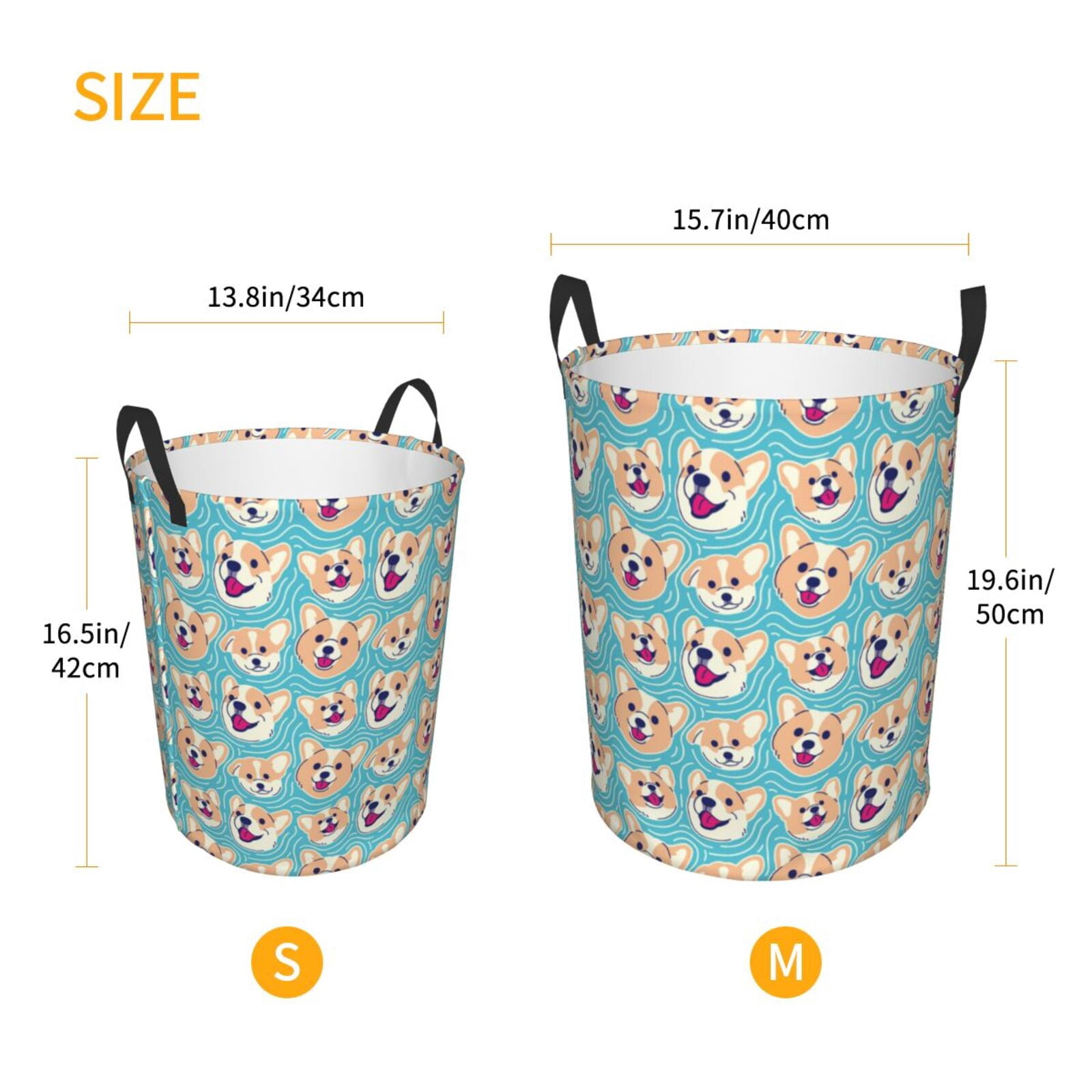 Large Laundry Basket with Handles - Cute Corgi Head Kids Baby Dirty Clothes Laundry Hamper for Bedroom Aesthetic