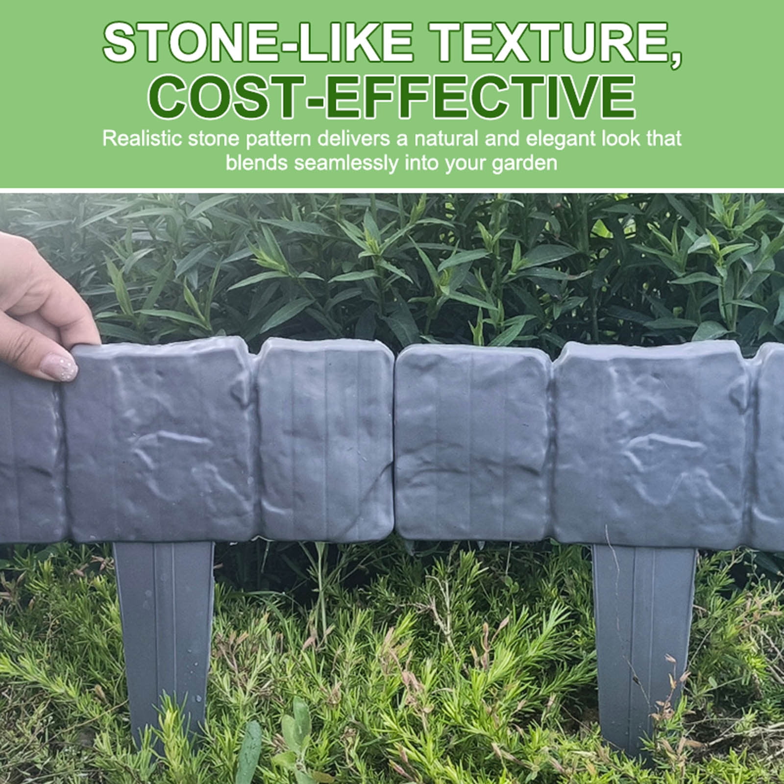 LOWLHOME Imitation Stone Garden Fence,Plastic Retaining Edging Border,Cobbled Effect Landscape Decor,Interlocking Decorative Panels Flower Bed Path Lawn(White,20pcs)