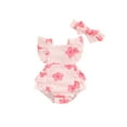 thumbnail image 2 of Aojekbee Baby Girls Summer Romper Flying Sleeve Tiered Ruffle Floral Romper with Headband, 2 of 10