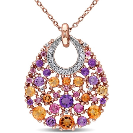1-3/4 Carat T.G.W. Citrine with Amethyst and Pink Tourmaline Yellow Rhodium-Plated Sterling Silver Multi-Stone Pendant, 18
