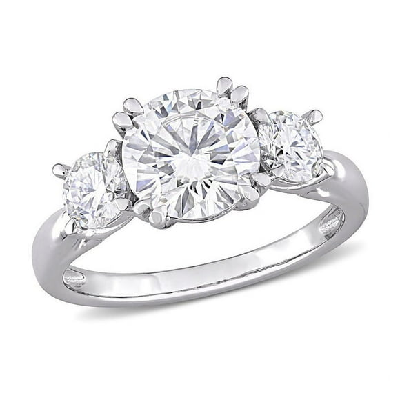 2.59 Carat (ctw) Lab-Created Three-Stone Round Moissanite Engagement Ring in 10K White Gold