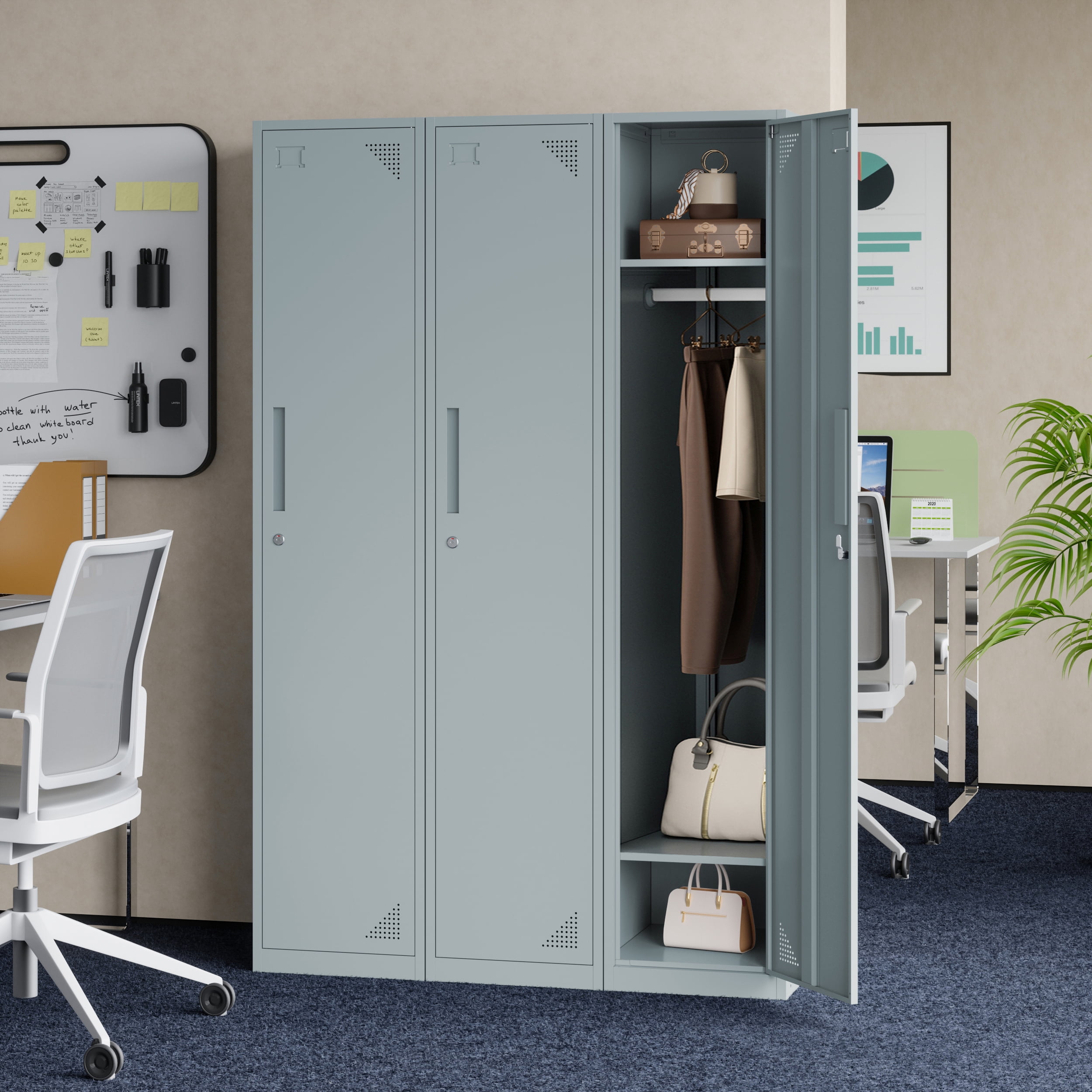 Fesbos Metal Locker 1 Lockable Door,71" Tall Steel Storage Cabinet for School Office Gym Home Employees Staff Sundries Room