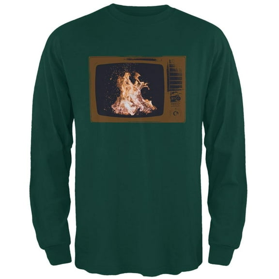 Autumn Funny Faux Fireplace Television Mens Long Sleeve T Shirt Forest Green X-LG