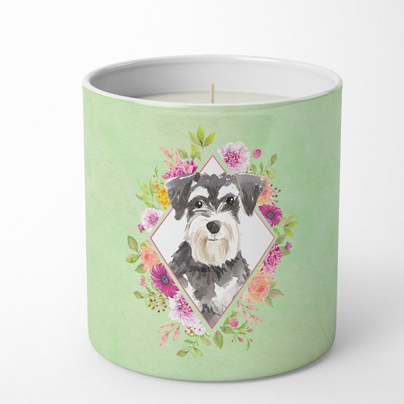 Carolines Treasures CK4382CDL Schnauzer 2 Soy Candle 10 oz Decorative Gift Scented Soy Candles for Home Green Flowers 10