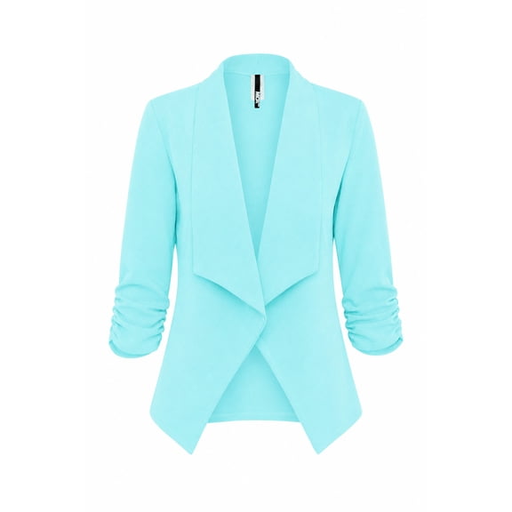 Women's Casual Fitted Blazer Draped Open Front with Ruched 3/4 Sleeves (S-3XL)