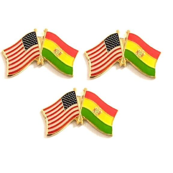 Bolivia & US Crossed Flag Lapel Pins, Pack of 3