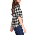thumbnail image 4 of Women's Roll Up Sleeves Buttoned Boyfriend Plaids Shirt, 4 of 6