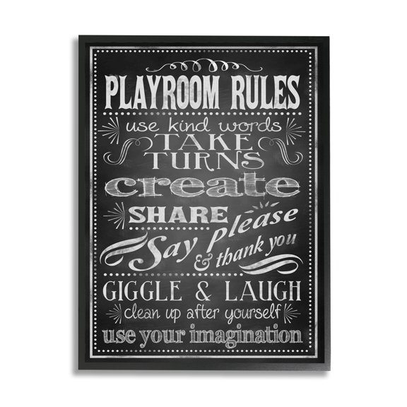 The Kids Room by Stupell Black And White Playroom Rules Use Kind Words Framed Wall Art by Reesa Qualia