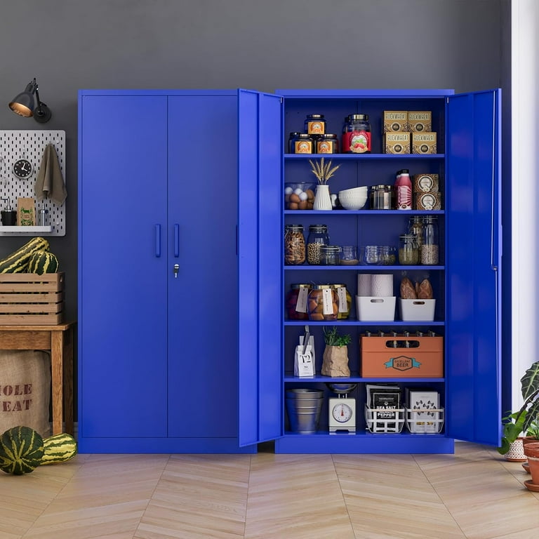 MIIIKO Metal Storage Cabinet with Locking Doors, Blue Garage