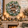 thumbnail image 5 of 24 Inch Artificial Christmas Wreath with “Welcome” Wood Sign, Frosted Greenery, White Berries, Pinecones and Star Accents, Holiday Door Decor with Hanging Hook, 5 of 9