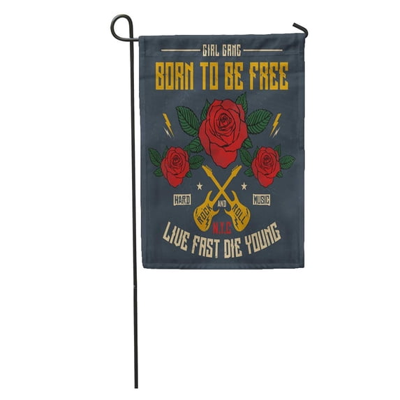 LADDKE Red Punk NYC Girl Gang Rose Slogan Patch Leaves Badges Graphics Rock Star Garden Flag Decorative Flag House Banner 28x40 inch