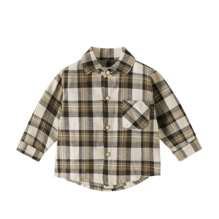 

kpmatpey Toddler Boys Girls Clothes Cotton Button up Lapel Collared Long Sleeve Plaid Shirts Kids Fall Jacket with Pockets