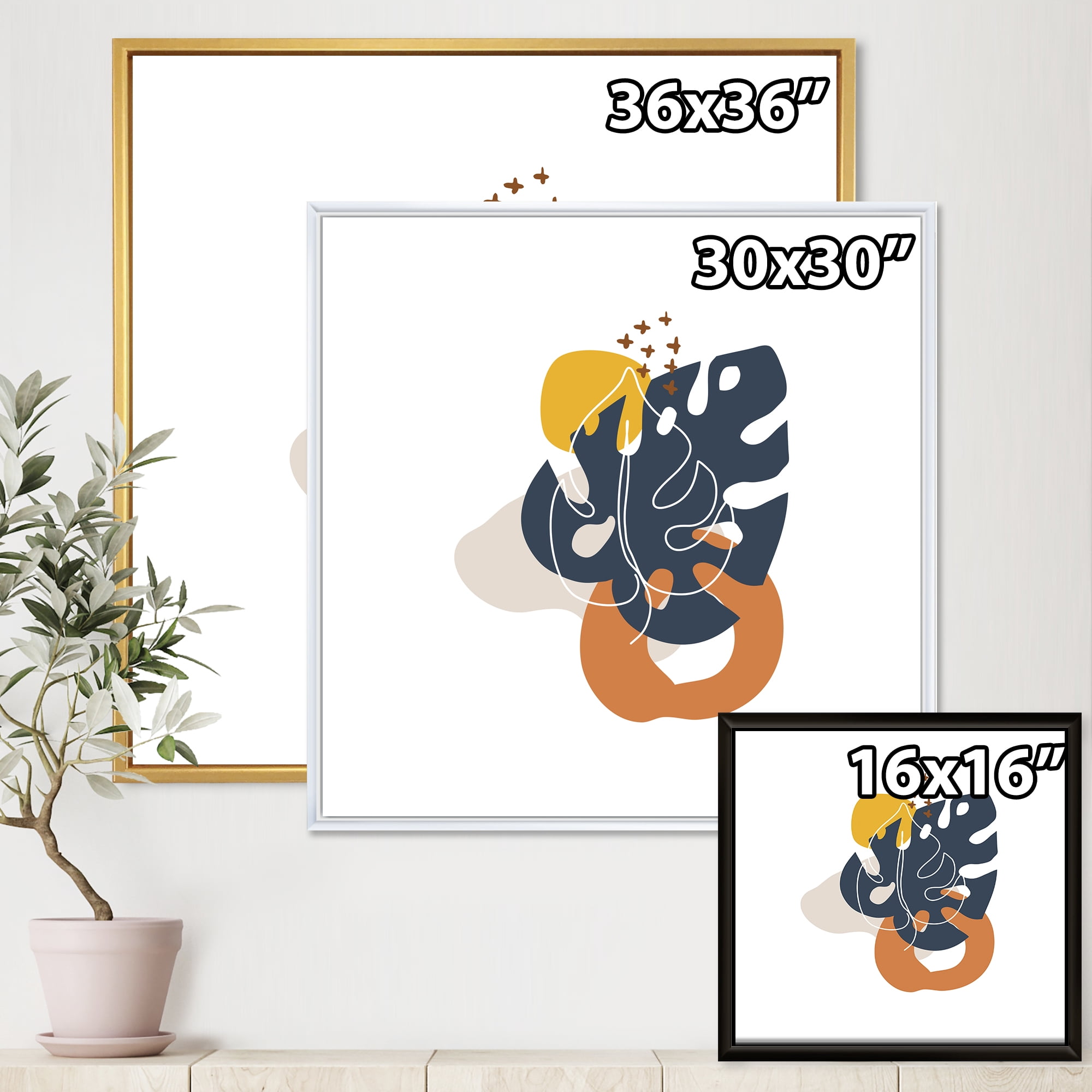 Designart 'Abstract Minimal Shapes Under Flowers IX' Modern Framed Canvas Wall Art Print