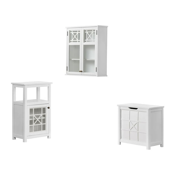 Derby 3-Piece Bathroom Set with Wall Mounted Bath Cabinet, Hamper, and Floor Cabinet