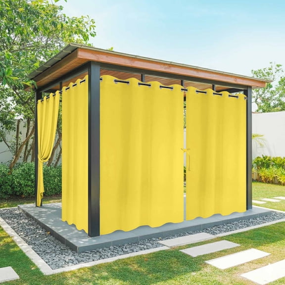 Yellow Outdoor Curtains for Patio Waterproof, Solid Color Grommet Curtains for Porch Outside Privacy Drape for Gazebo Garden Pergola, 2 Panels, 54x108in