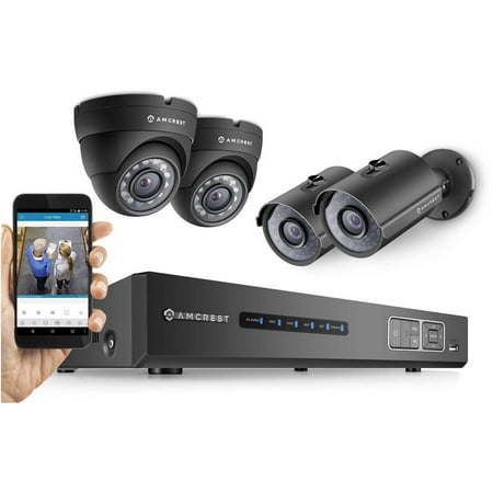 Amcrest Full HD 1080p 4-Channel Video Security System with Four 1920TVL 2.1MP Weatherproof IP66 Dome and Bullet Cameras, 65' IR LED Night Vision, 2TB HDD, HD Over Analog/BNC and Smartphone View