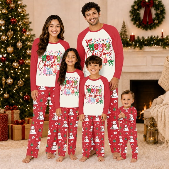 Lvotionpl Match Family Christmas Pjs, Matching Christmas Pajamas Long Sleeve Top & Pants Set Matching Holiday Family Pajama Xmas Sets