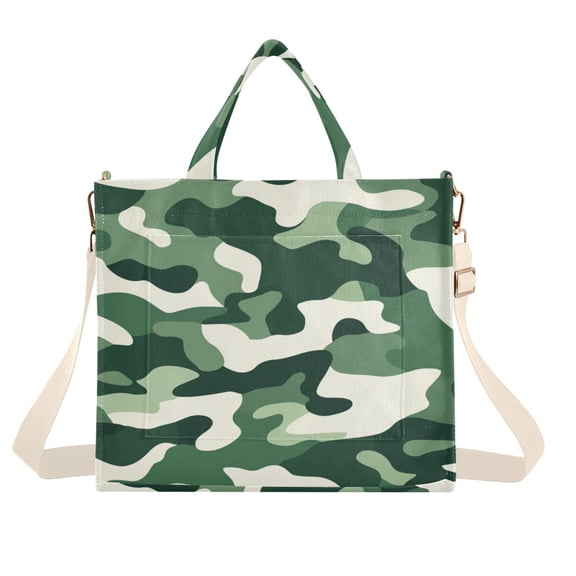 FORMRS Womens Corduroy Tote Bag Crossbody Shoulder Handbag with Pocket, Light Green Camouflage Design