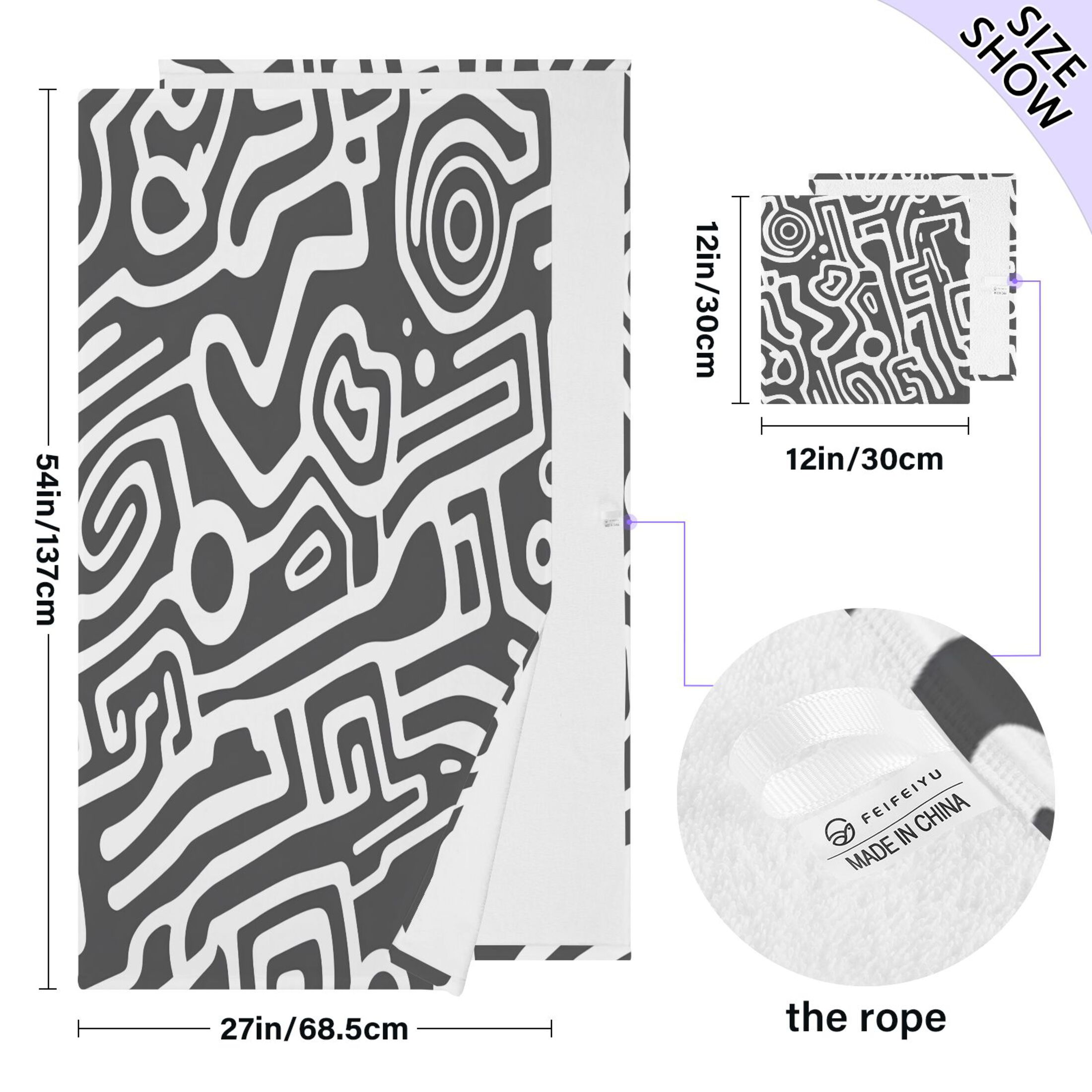 Minimalist Black and White Lines 2 Piece Cotton Bath and Face Towel Set Soft and Absorbent, for Beach Pool Bathroom