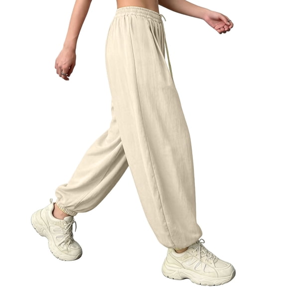 RRMuAzgs Summer Pants Girls Casual Lightweight Drawstring Stretch Waisted Joggers Loose Fit Trousers 4-15 Years