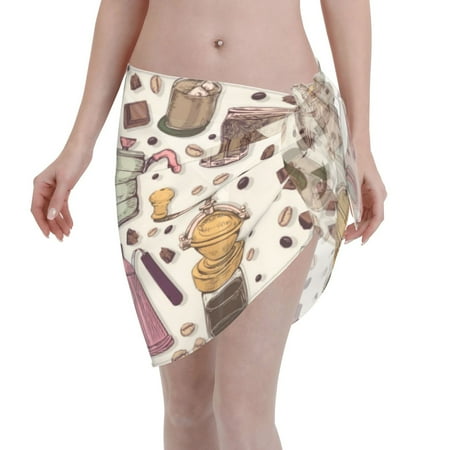 Coaee Vintage Coffee Women s Short Sarongs Beach Wrap Sheer Bikini Wraps Chiffon Cover Ups for Beach  Swimming  Holiday