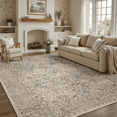 thumbnail image 5 of 6x9 Area Rug, Machine Washable Non Slip Stain Resistant Soft Vintage Floral Rug, for Living Room, Bedroom, Dining Room, Soft Low Pile Large Carpet-Beige, 5 of 10