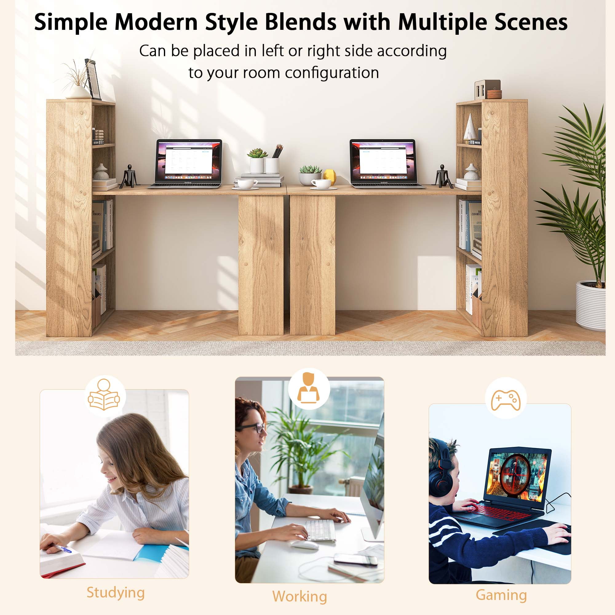 Costway Computer Desk Writing  Workstation Office 6-Tier Storage Shelves Natural