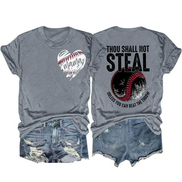 Blouses pour Femmes Mode Décontractée Baseball Amour Imprimé Double Face Manches Courtes Col Rond T-Shirt Haut