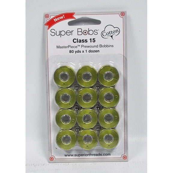 Super Bobs MasterPiece Cotton 80yd Prewound Bobbins 12ct Class 15 Donatello