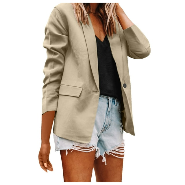 Women Workoffice Suit V Neck Cardigan Single Breasted Fashion Jacket Solid Color Blazer Pockets Professional Overcoat Button Down Fitted Outwear
