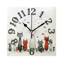 Cats Flies Wall Clock Square Silent Non Ticking Battery Operated Clock for Home Bathroom Kitchen Bedroom Living Room
