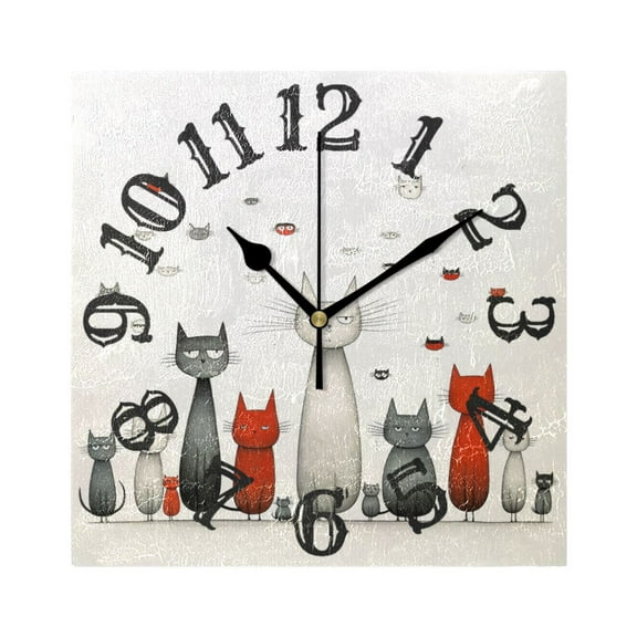 Cats Flies Wall Clock Square Silent Non Ticking Battery Operated Clock for Home Bathroom Kitchen Bedroom Living Room