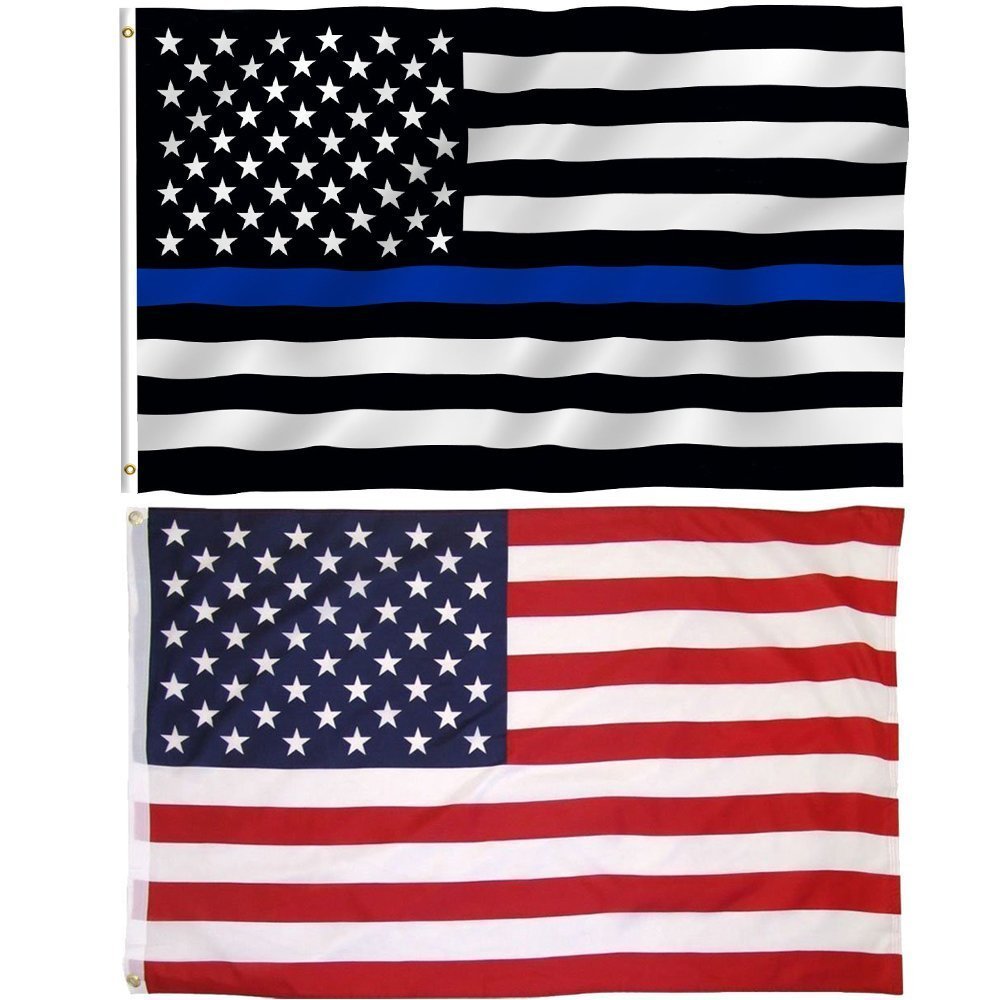 Thin Blue Line American Flag & Usa American Flag 3 x 5 ft Printed