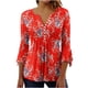 thumbnail image 2 of ICHUANYI ClearanceWomen‘s Summer Sexy Fold Printed Regular Women 3/4 Sleeves V Neck Button Tops Blouse(Red, L) ICHUANYI WER20232080505157, 2 of 5