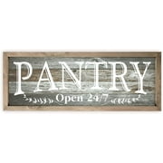 Pantry Open 24/7 White Rustic Wood Wall Sign 12x36 (Gray with Frame)
