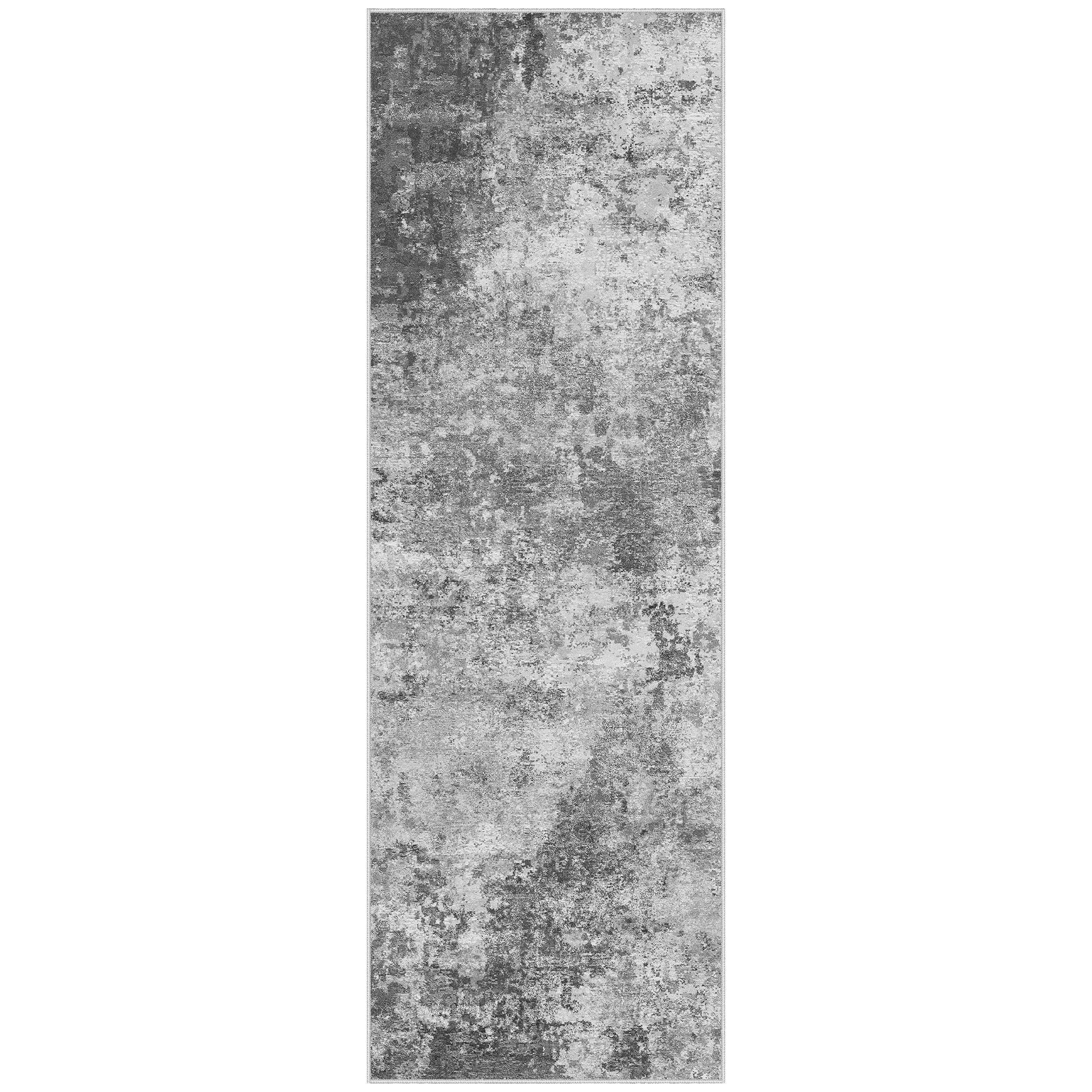 UERMEI 2'x6' Runner Rug, Washable Non-Slip Indoor Runner Rug for Kitchen Halfway Laundry Bedroom Living Room Carpet Area Rug, 2x6 ft Abstract Low Pile Kitchen Runner Rug, Dark Gray