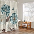 thumbnail image 4 of Blue Flowers Shower Curtain, Vintage Country Spring Teal Tulip Floral Butterfly Beige Waterproof Shower Curtain Set with 12 Hooks Lightweight Bath Curtains Fabric Bathroom Decor 60x72 Inches, 4 of 9