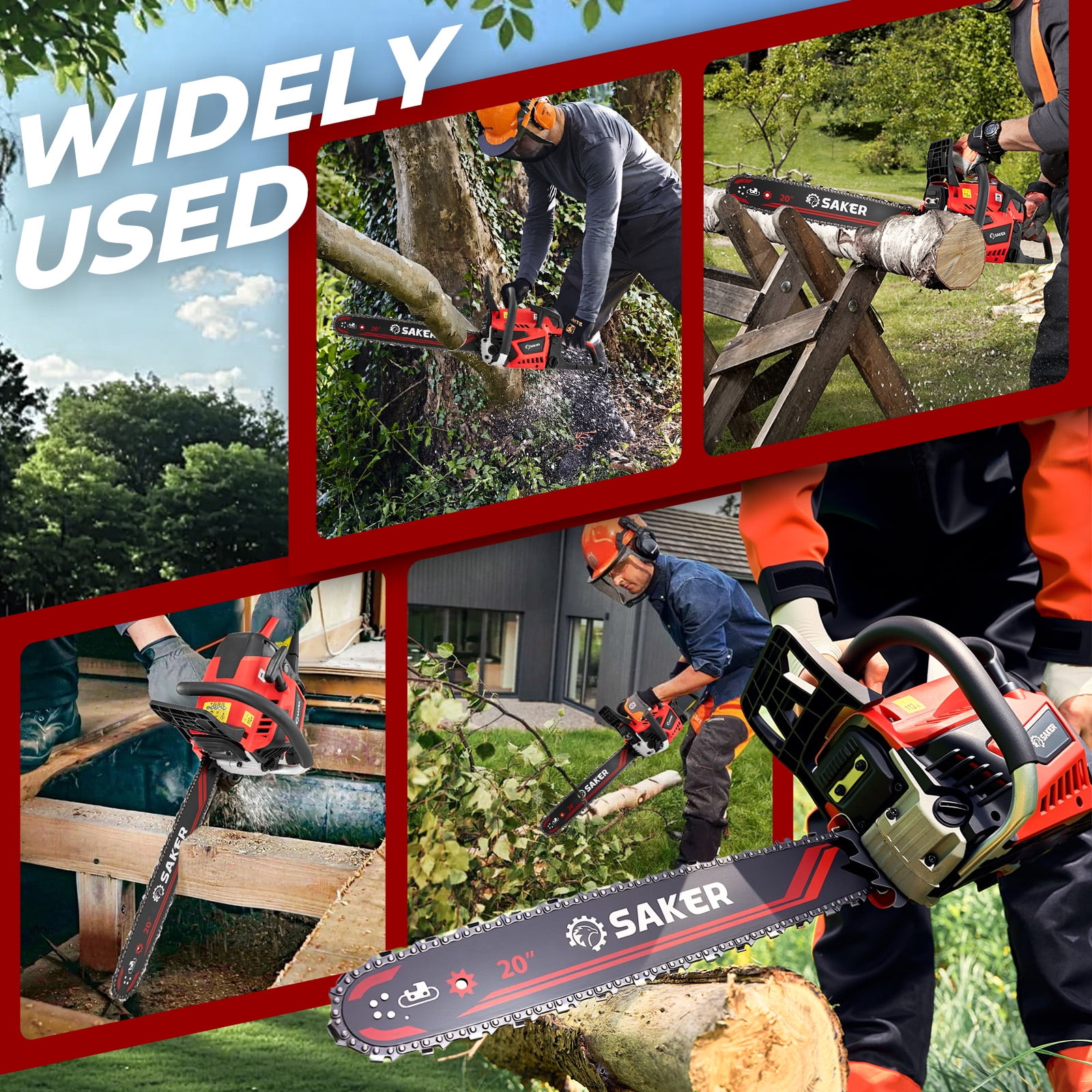 Saker 58cc Gas Chainsaw with 20-Inch Bar, 3.2HP, 2-Cycle Handheld Cordless Gas Powered Chainsaw for Heavy-Duty Wood Cutting & Tree Trimming