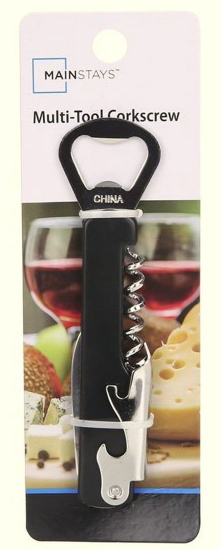 Mainstays Stainless Steel and Plastic Waiter's Corkscrew Bottle Opener, Black
