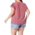 thumbnail image 3 of Agnes Orinda Women's Plus Size Floral Tops Round Neck Flare Short Sleeves Casual Spring Summer Blouse 2X Dark Red, 3 of 6