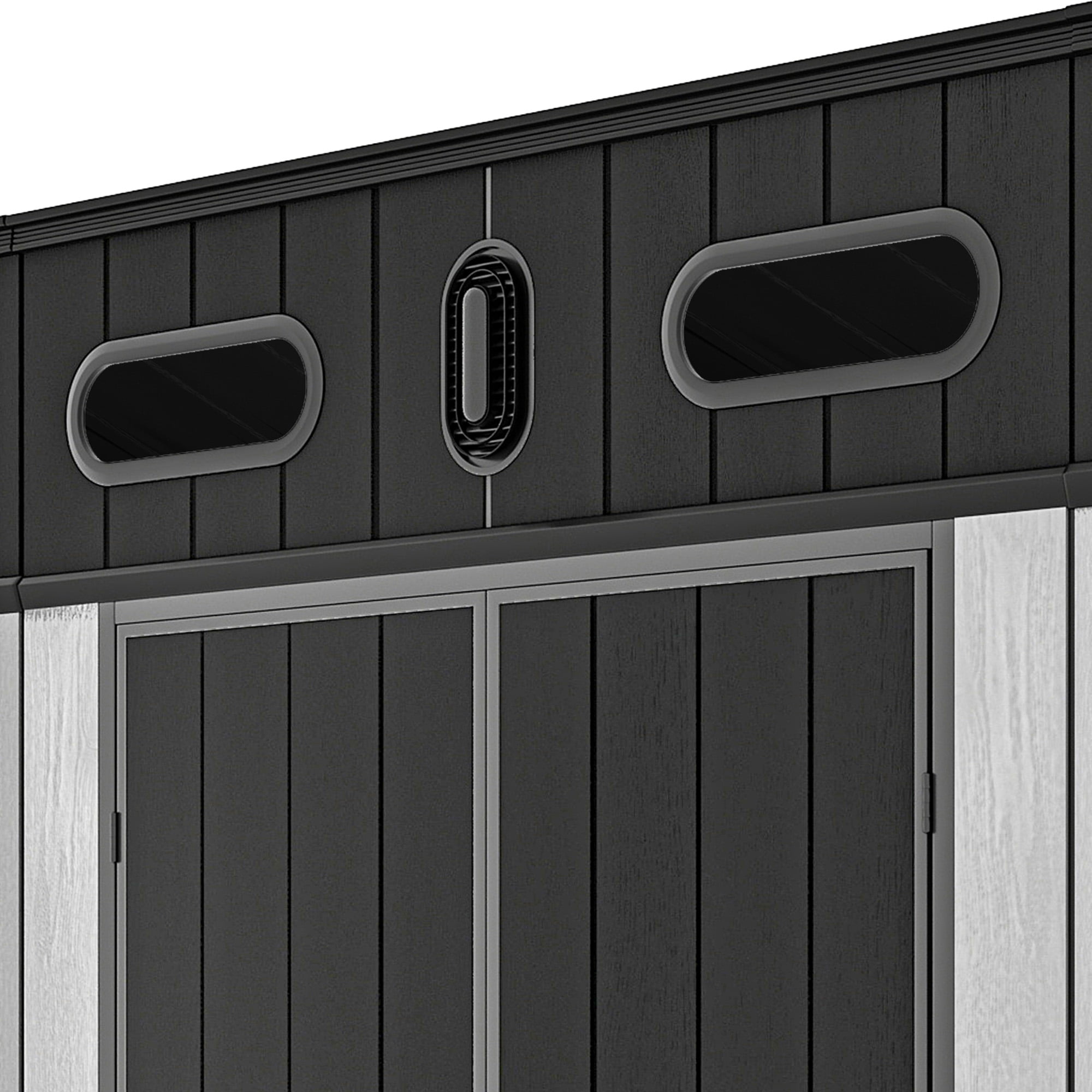 Uforic 6x6 ft Outdoor Polymer Storage Shed Unit w/Viewing Panels, Base, Dual Entryways for Equipment, Bicycles, Gray