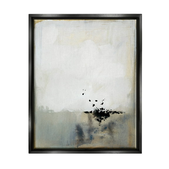 Stupell Industries Neutral Beige Abstract Painting Black Ink Splatter Jet Black Framed Floating Canvas Wall Art, 16x20, by Victoria Barnes